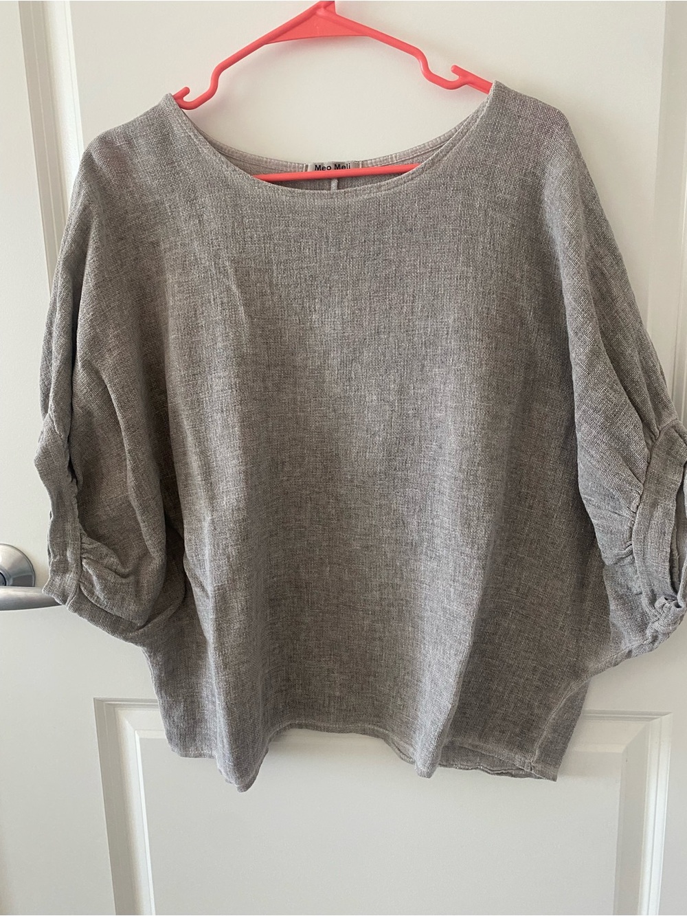 Oatmeal Linen-Cotton Boatneck Top